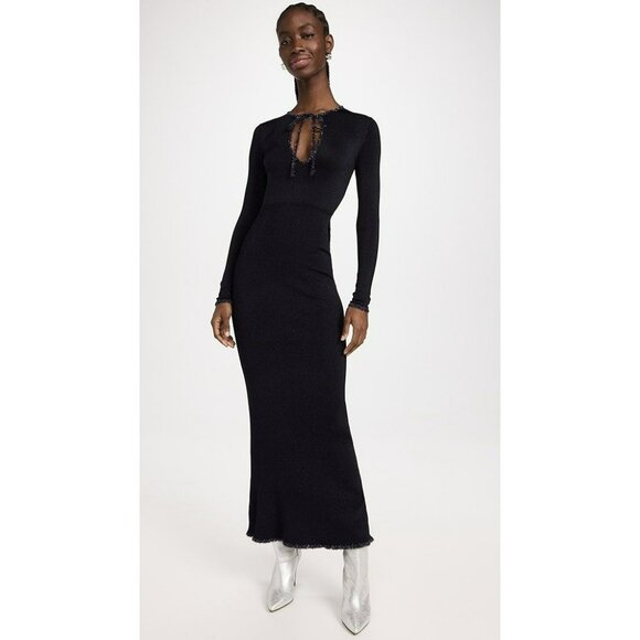 NEW JoosTricot Lurex Long Midi Tie Dress Navy Black Tinsel Bow Size Small - Picture 2 of 4